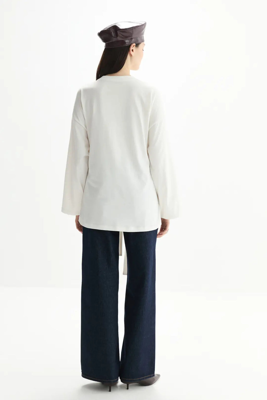 Long Sleeve Tie Top - White