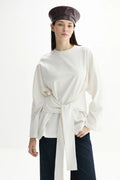 Long Sleeve Tie Top - White