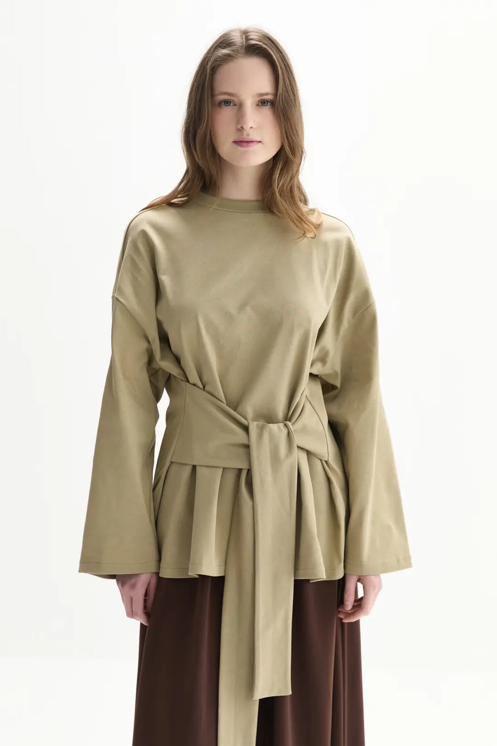 Long Sleeve Tie Top - Sage
